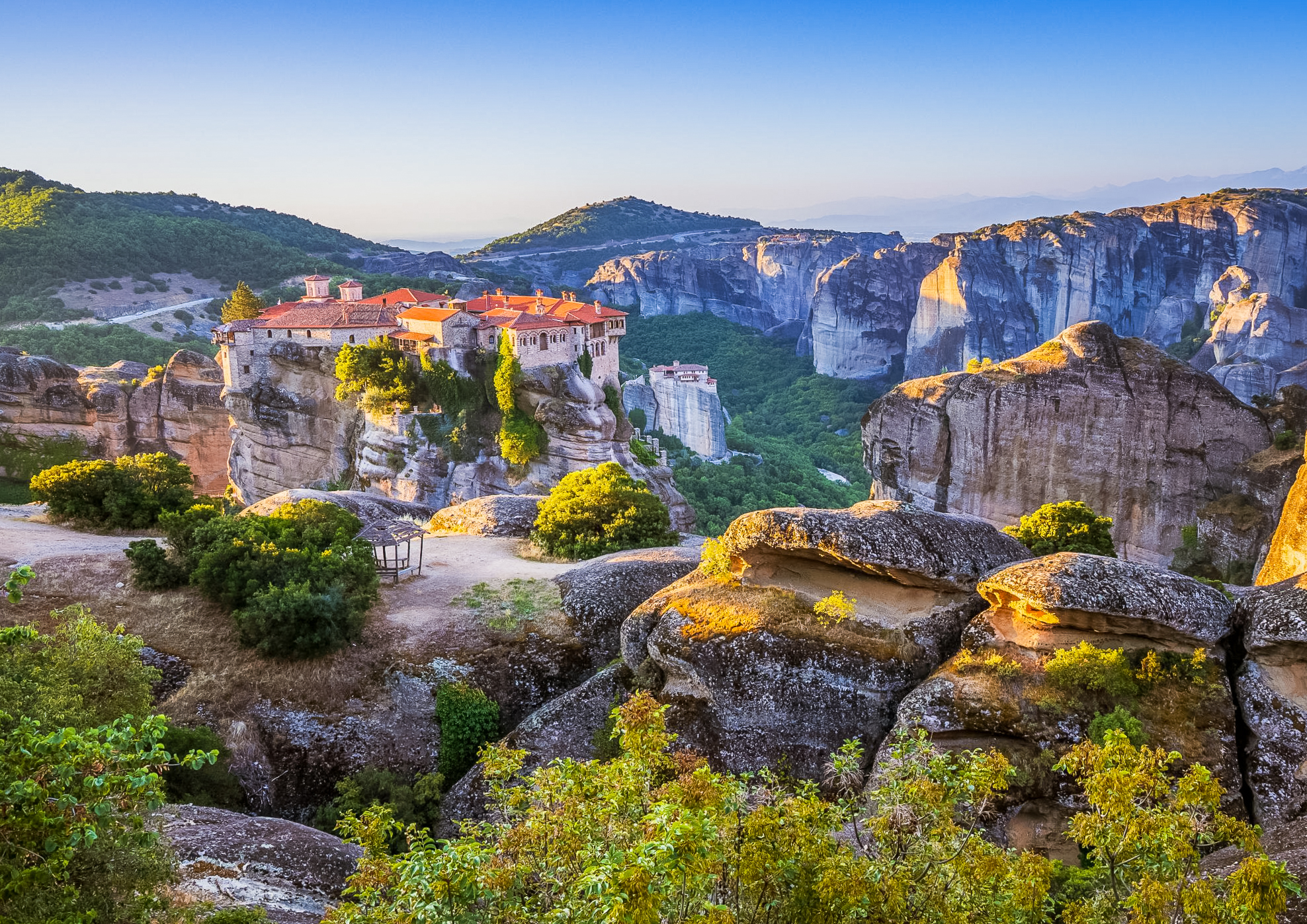a cliff top monastery in Meteora, Greece