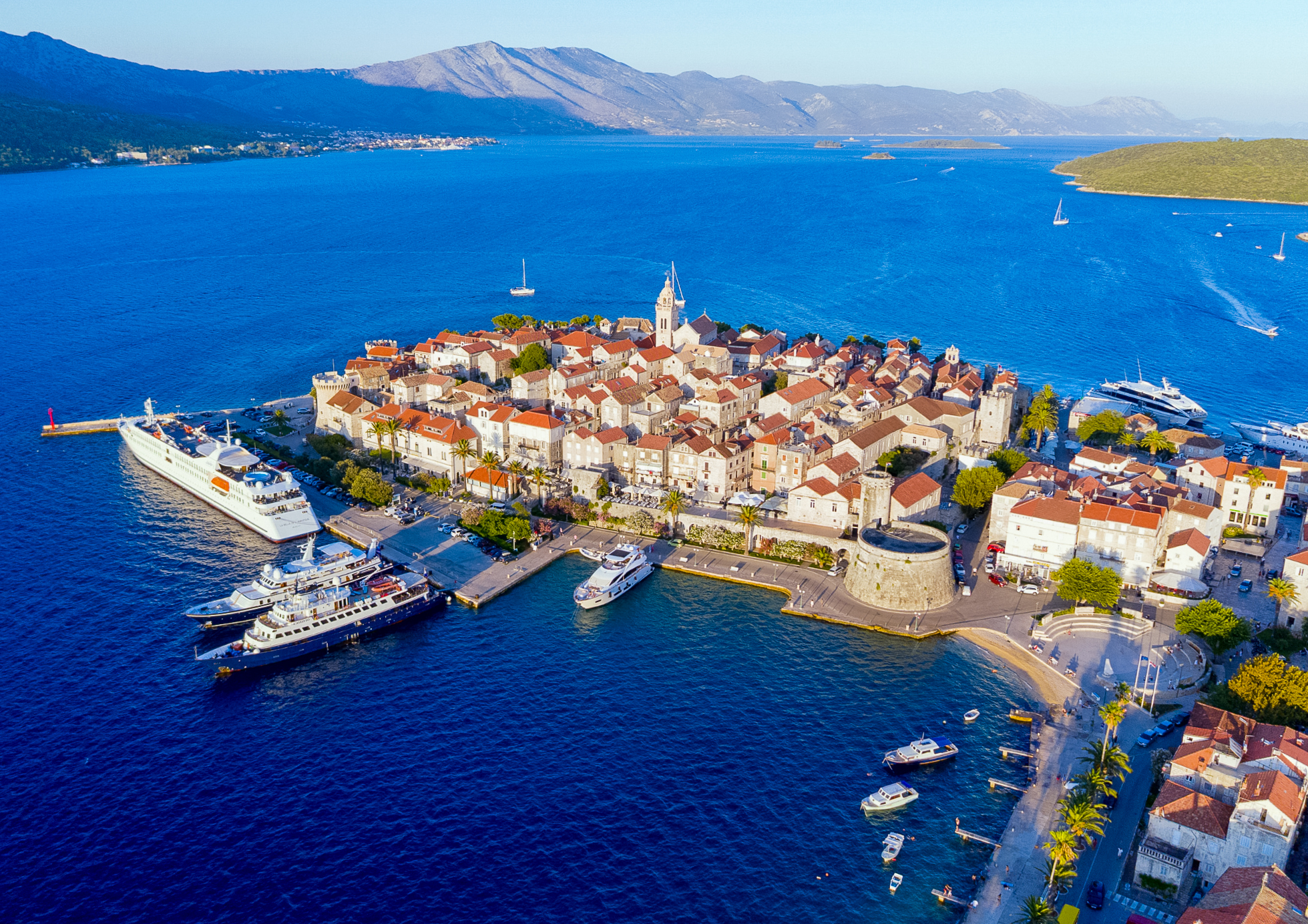 aerial view of the city of Korcula. some claim Marco Polo was actually born here